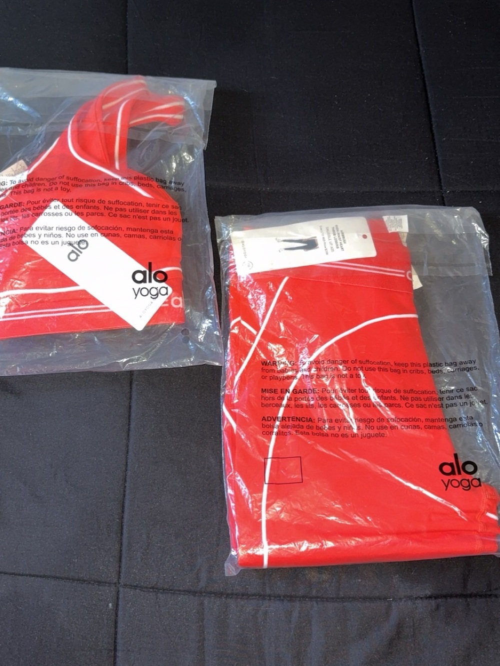 ALO Yoga Red Sports Headband and Leggings Set with White Accents